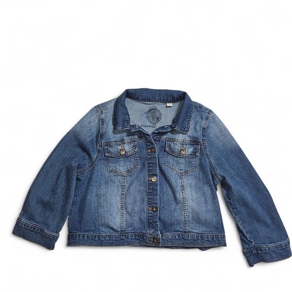 Trucker Style Cropped ONE WORLD Women's Blue Jean Jacket - Picture 1 of 9